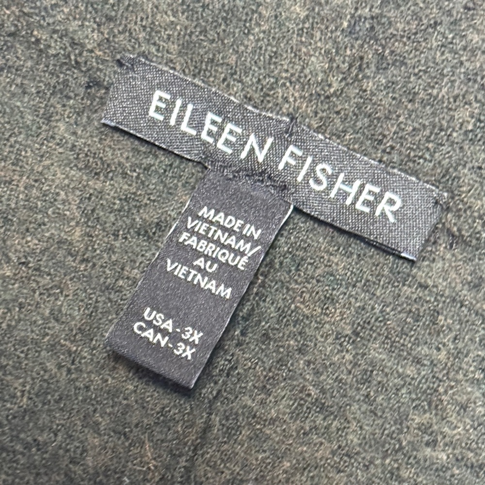 EILEEN FISHER Lightweight Boiled Wool High Collar Open Front Jacket Woodland 3X - Picture 3 of 15